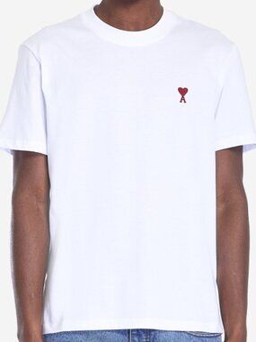 Ami White T-Shirt with Red Heart Motif